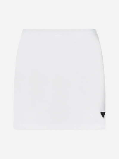 Prada Logo-plaque Cotton Miniskirt In White