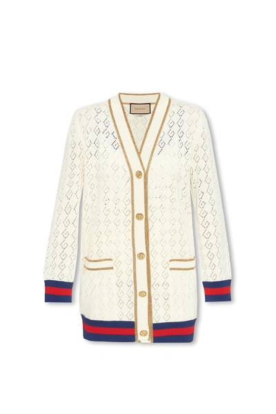 Gucci G-monogram Pointelle Cotton Cardigan In White