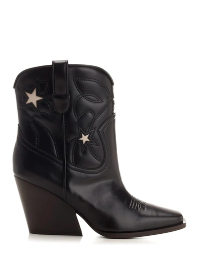 Stella Mccartney Cloudy Alter Mat Star Embroidery Cowboy Boots In Black/stone