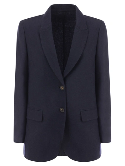 Brunello Cucinelli Deconstructed Cashmere Jacket With Necklace In Blue