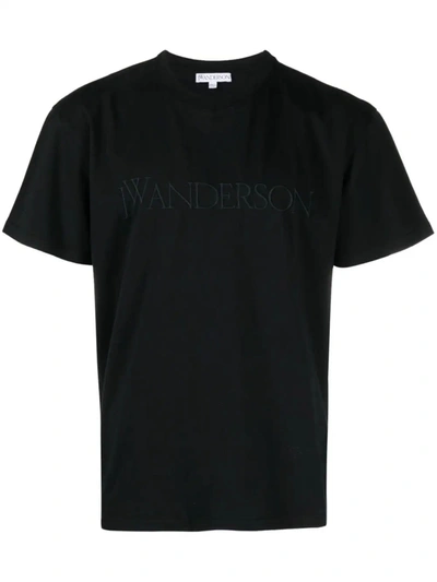 Jw Anderson Logo-embroidered Cotton T-shirt In Black