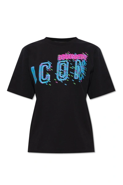 Dsquared2 Icon Cotton Easy Crew-neck T-shirt With Print In Black