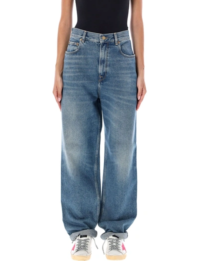 Golden Goose Kim Denim Trousers In Stone Washed Blue