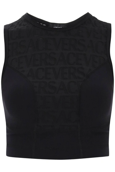 Versace Logo Jacquard Crop Top In Black