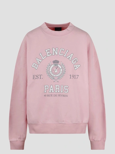 Balenciaga College 1917 Crewneck Sweatshirt In Pink & Purple