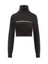 Palm Angels All Roads Text Detail Cropped Turtleneck In Black White