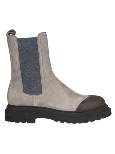 Brunello Cucinelli Suede Ankle Boots With Iconic Jewel Application In Default Title