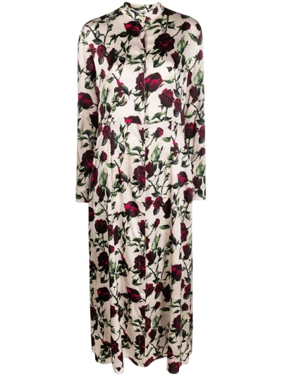813 Rose-print Button-up Maxi Dress In White