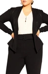 City Chic Trendy Plus Size Piping Praise Jacket In Black