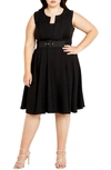 City Chic Veronica Belted Strapless Fit & Flare Dress In Black