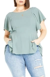 City Chic Trendy Plus Size Romantic Mood Peplum Top In Seafoam