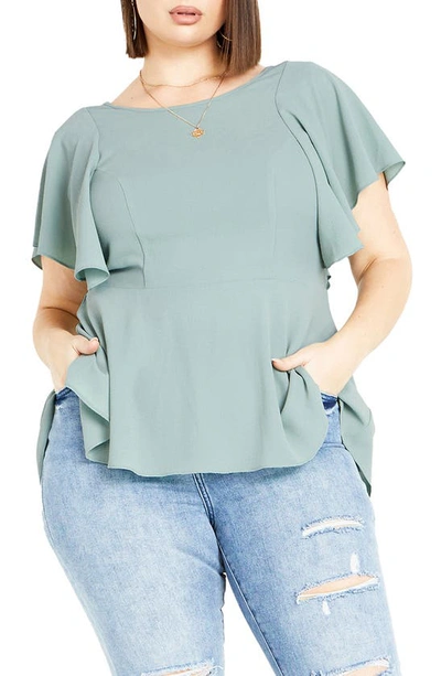 City Chic Trendy Plus Size Romantic Mood Peplum Top In Seafoam