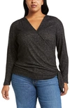 Loveappella Wrap Front Side Tie Knit Top In Black