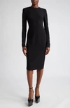 VICTORIA BECKHAM FITTED LONG SLEEVE STRETCH WOOL BLEND DRESS