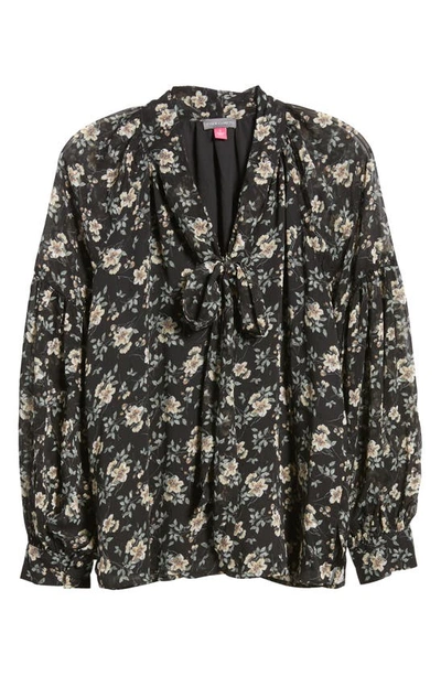 Vince Camuto Women's Printed Bow-back Long-sleeve Blouse In Rich Black