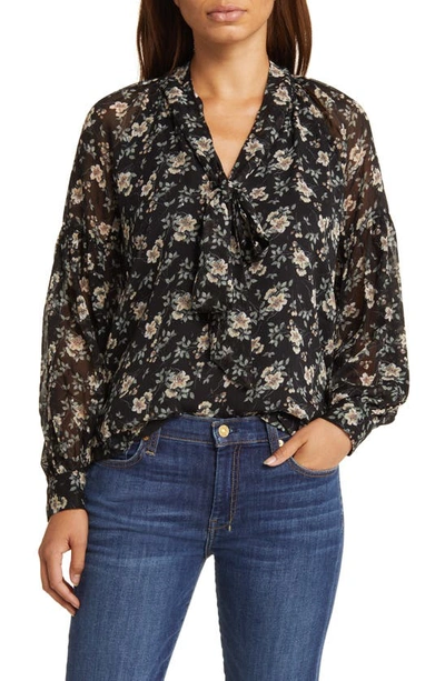 Vince Camuto Women's Printed Bow Back Long Sleeve Blouse In Rich Black