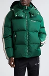 Palm Angels Logo Printed Zipped Down Jacket In Forest Green