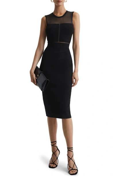 Reiss Lucia - Black Sheer Knitted Bodycon Midi Dress, L