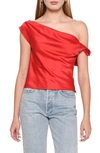 WAYF TWIST ONE-SHOULDER SATIN BLOUSE