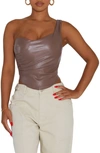 NAKED WARDROBE FAUX-EVER LEATHER™ ONE-SHOULDER CORSET TOP