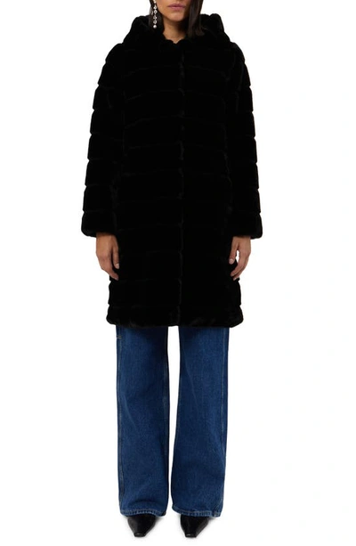 Apparis Faux-fur Hooded Coat In Black