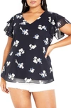 CITY CHIC GALLANT FLORAL FLUTTER SLEEVE TOP