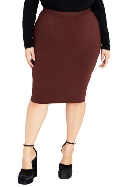 City Chic High Waist Pencil Skirt In Truffle