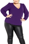 City Chic Trendy Plus Size Quiero V-neck Top In Purple