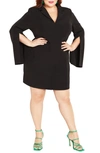 City Chic Adaline Split Long Sleeve Blazer Dress In Black