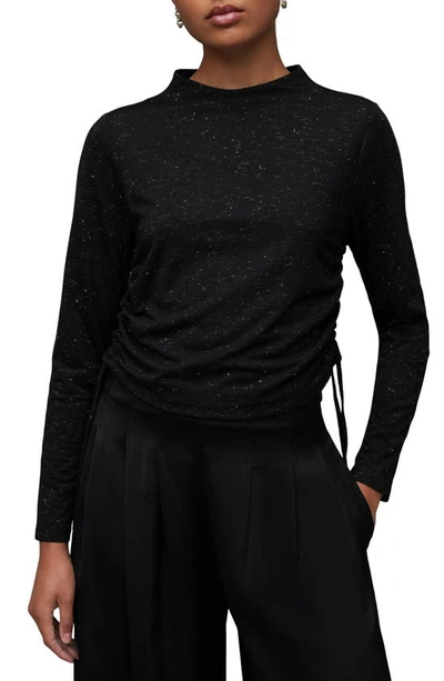 Allsaints Beta Funnel Neck Shimmer Tank Top In Black