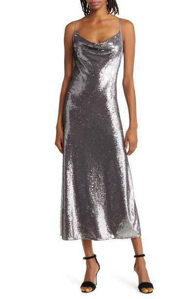 Allsaints Hadley Metallic Midi Dress In Gunmetal Grey