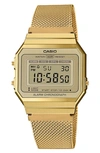 Casio A700wmg-9avt Mesh Strap Digital Chronograph Watch, 37.4mm X 35.5mm In Gold