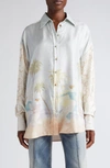 Zimmermann Sensory Mixed Print Silk Button-up Shirt In Spliced Print