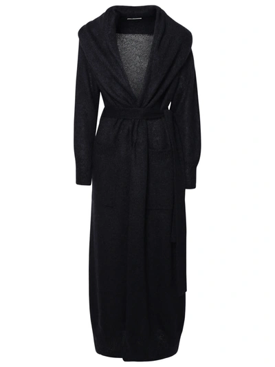 Saint Laurent Belted Mohair-blend Coat In Noir