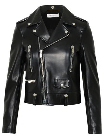 Saint Laurent Black Colour Leather Biker Jacket In Nero