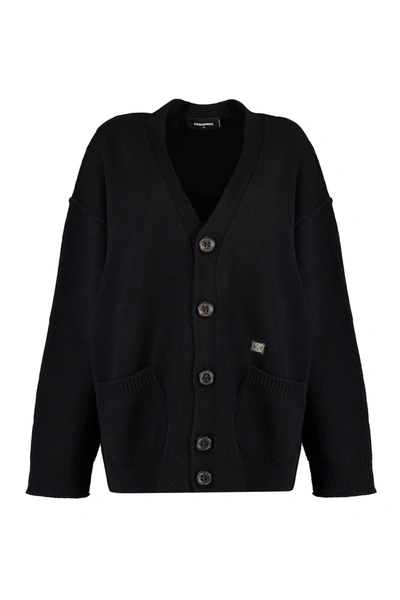 Dsquared2 Wool And Cashmere Cardigan In Black