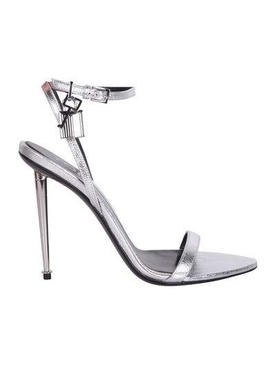Tom Ford Womens Silver Padlock Leather Heeled Sandals