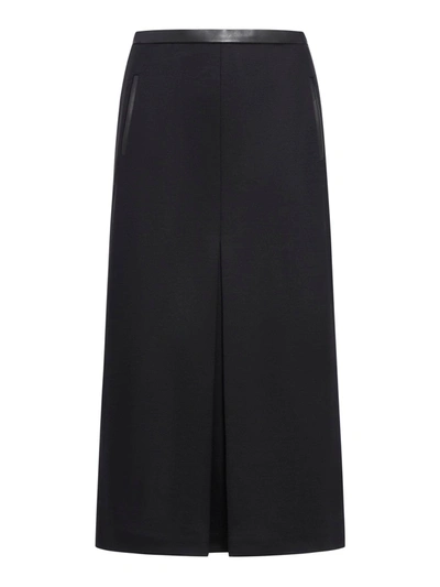 Saint Laurent Slit Detailed Skirt In Noir