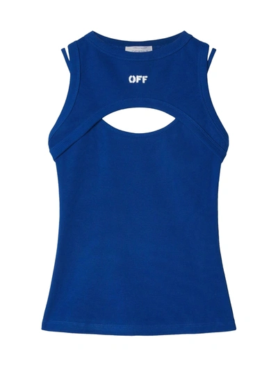 Off-white Off Stamp Rib Round Rowin Top White Blac In Blue