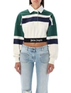 Palm Angels Cropped Rugby Long Sleeved Polo With Logoed Band In Butter/green