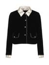 Miu Miu Satin Trim Velvet Jacket In Black