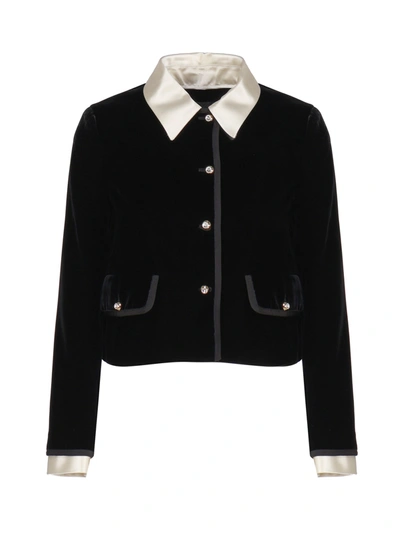 Miu Miu Satin Trim Velvet Jacket In Black