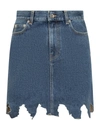 Jw Anderson Lasercut Frayed-hem Denim Skirt In Indigo