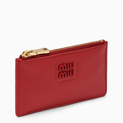 Miu Miu Red Leather Card Holder With Logo Women