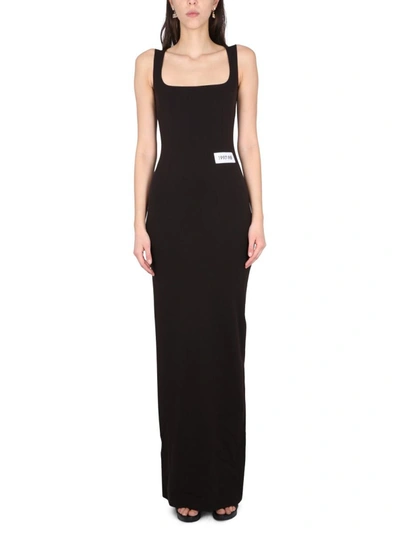 Dolce & Gabbana Stretch Jersey Column Dress With Year Patch In Black