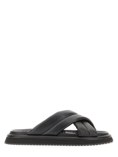 Dolce & Gabbana Debossed-logo Leather Sandals In Nero