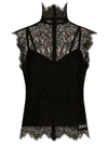 Dolce & Gabbana Black Turtle-neck Tank Top With Re-edition Patch In Chantilly Lace Woman In Black