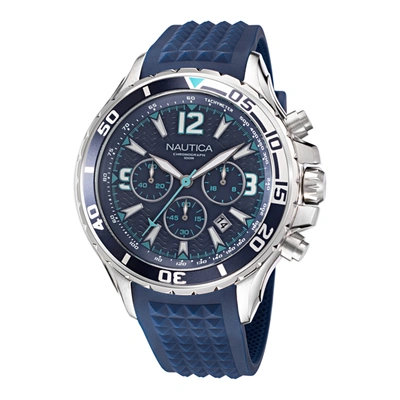 Nautica Mens Silicone Chronograph Watch In Blue