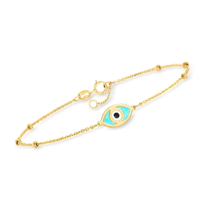 Rs Pure By Ross-simons Italian 14kt Yellow Gold Evil Eye Bracelet With Multicolored Enamel In Blue