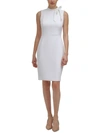 Calvin Klein Petites Womens Bow-neck Knee Sheath Dress In White
